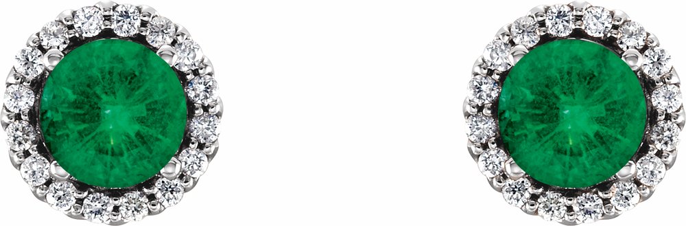 14K White Gold 3 mm Natural Emerald & 1/10 CTW Natural Diamond Earrings