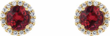 14K Yellow Gold 4 mm Lab-Grown Ruby & 1/10 CTW Natural Diamond Earrings
