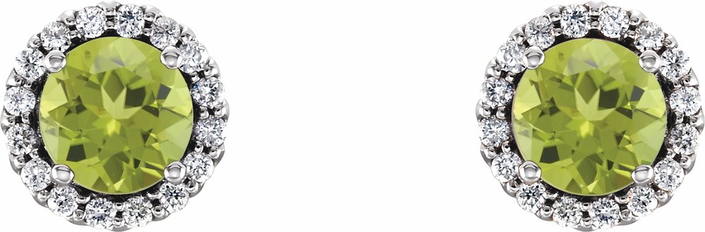 14K White 4.5 mm Natural Peridot & 1/10 CTW Natural Diamond Earrings