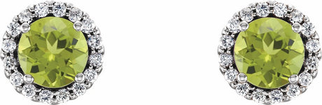 14K White 4.5 mm Natural Peridot & 1/10 CTW Natural Diamond Earrings