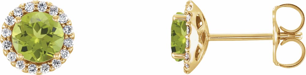 14K Yellow Gold 5 mm Natural Peridot & 1/8 CTW Natural Diamond Earrings