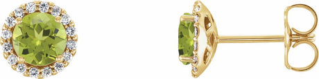 14K Yellow Gold 5 mm Natural Peridot & 1/8 CTW Natural Diamond Earrings