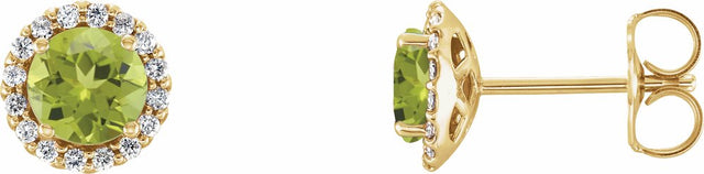 14K Yellow Gold 5 mm Natural Peridot & 1/8 CTW Natural Diamond Earrings