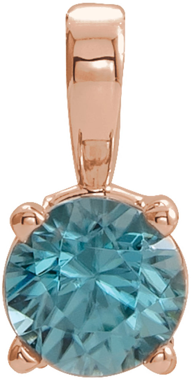 14K Rose 3 mm Natural Blue Zircon Pendant