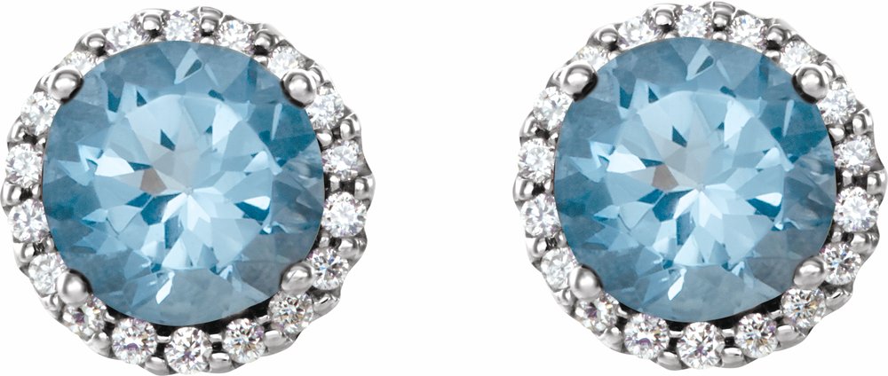 14K White Gold 5 mm Natural Aquamarine & 1/8 CTW Natural Diamond Earrings