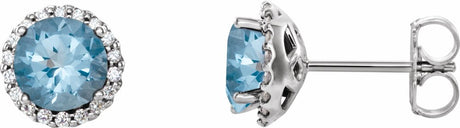 14K White Gold 5 mm Natural Aquamarine & 1/8 CTW Natural Diamond Earrings