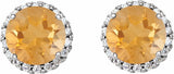 14K White 3.5 mm Natural Citrine & 1/10 CTW Natural Diamond Earrings