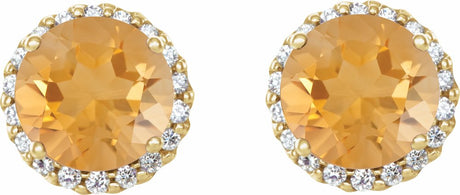 14K Yellow 5.5 mm Natural Citrine & 1/8 CTW Natural Diamond Earrings