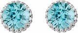 14K White Gold 5 mm Natural Blue Zircon & 1/8 CTW Natural Diamond Earrings