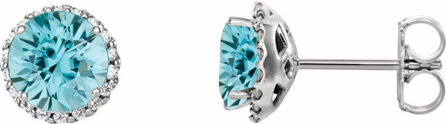 14K White Gold 5 mm Natural Blue Zircon & 1/8 CTW Natural Diamond Earrings