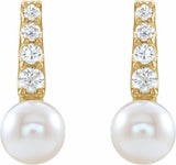 14K Yellow Gold Cultured White Freshwater Pearl & 1/6 CTW Natural Diamond Earrings