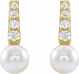 14K Yellow Gold Cultured White Freshwater Pearl & 1/6 CTW Natural Diamond Earrings