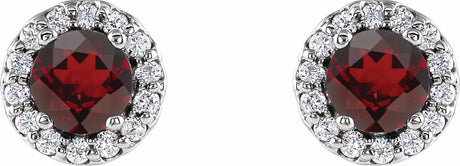 14K White 4 mm Natural Mozambique Garnet & 1/10 CTW Natural Diamond Earrings