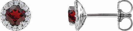 14K White Gold 4 mm Natural Mozambique Garnet & 1/10 CTW Natural Diamond Earrings