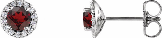 14K White Gold 4 mm Natural Mozambique Garnet & 1/10 CTW Natural Diamond Earrings