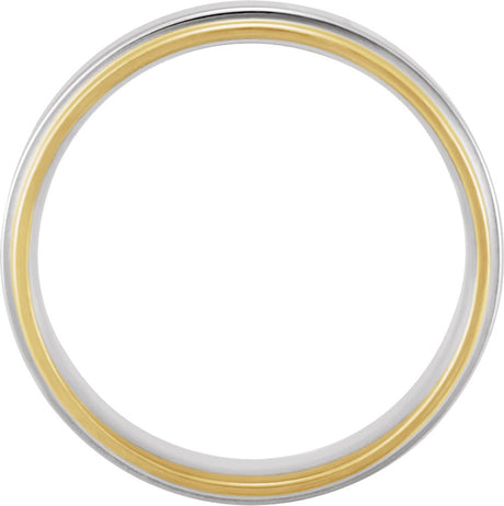 18K Yellow Gold & Platinum & 18K Yellow Gold Inlay 6 mm Flat Comfort-Fit Band Size 10