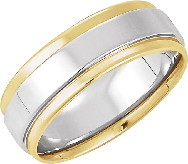 14K Yellow/White 7.5 mm Comfort-Fit Flat Edge Band Size 8