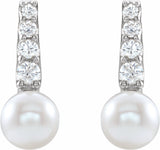 14K White Cultured White Freshwater Pearl & 1/6 CTW Natural Diamond Earrings