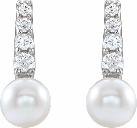 14K White Cultured White Freshwater Pearl & 1/6 CTW Natural Diamond Earrings