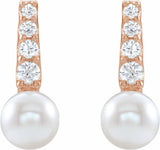 14K Rose Cultured White Freshwater Pearl & 1/6 CTW Natural Diamond Earrings