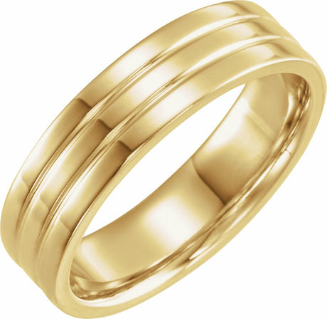 14K Yellow Gold 6 mm Grooved Comfort-Fit Flat Band Size 9