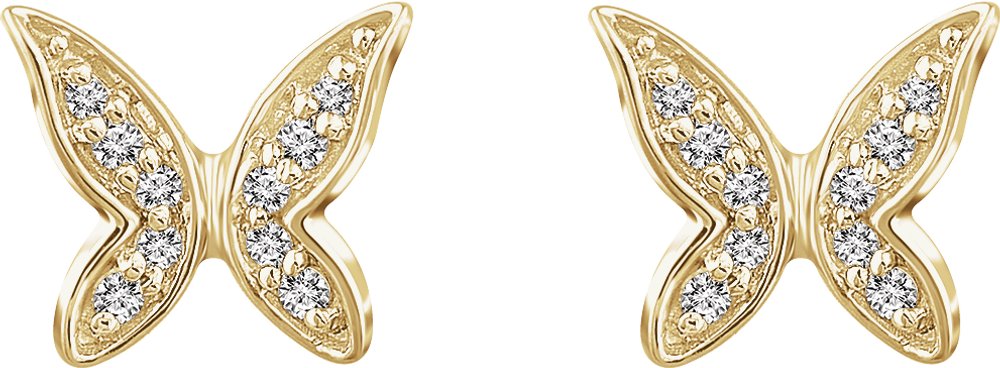 14K Yellow .07 CTW Natural Diamond Butterfly Youth Earrings