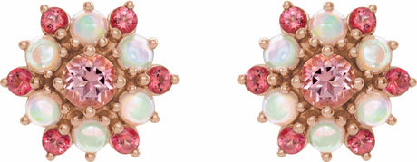 14K Rose Natural Pink Tourmaline & Natural Ethiopian Opal Cabochon Earrings