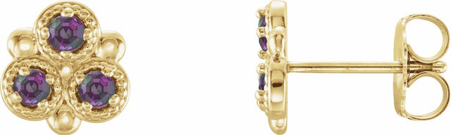 14K Yellow Gold Lab-Grown Alexandrite Three-Stone Earrings