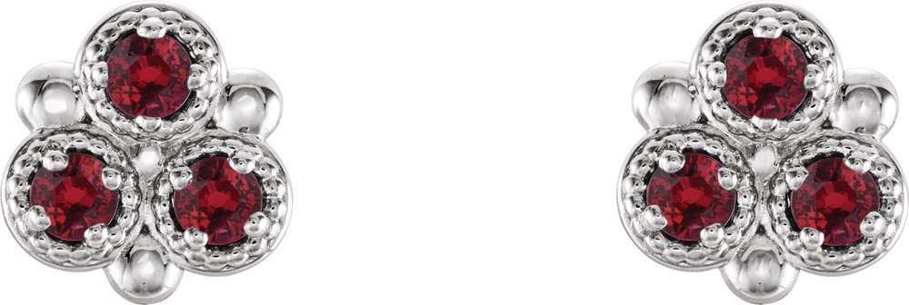 14K White Natural Ruby Three-Stone Earrings