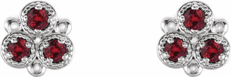 14K White Natural Ruby Three-Stone Earrings