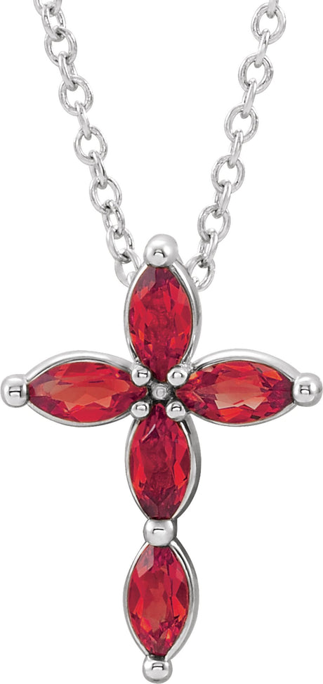 Sterling Silver Lab-Grown Ruby Cross 16-18" Necklace