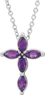 14K White Gold Natural Amethyst Cross 16-18" Necklace 