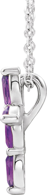 14K White Gold Natural Amethyst Cross 16-18" Necklace 