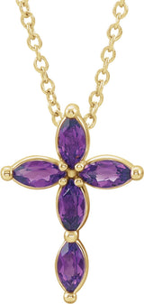14K Yellow Gold Natural Amethyst Cross 16-18" Necklace 