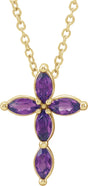 14K Yellow Gold Natural Amethyst Cross 16-18" Necklace 