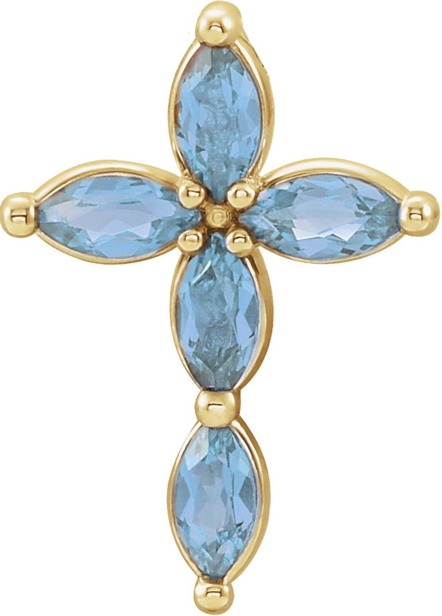 14K Yellow Gold Natural Aquamarine Cross Pendant