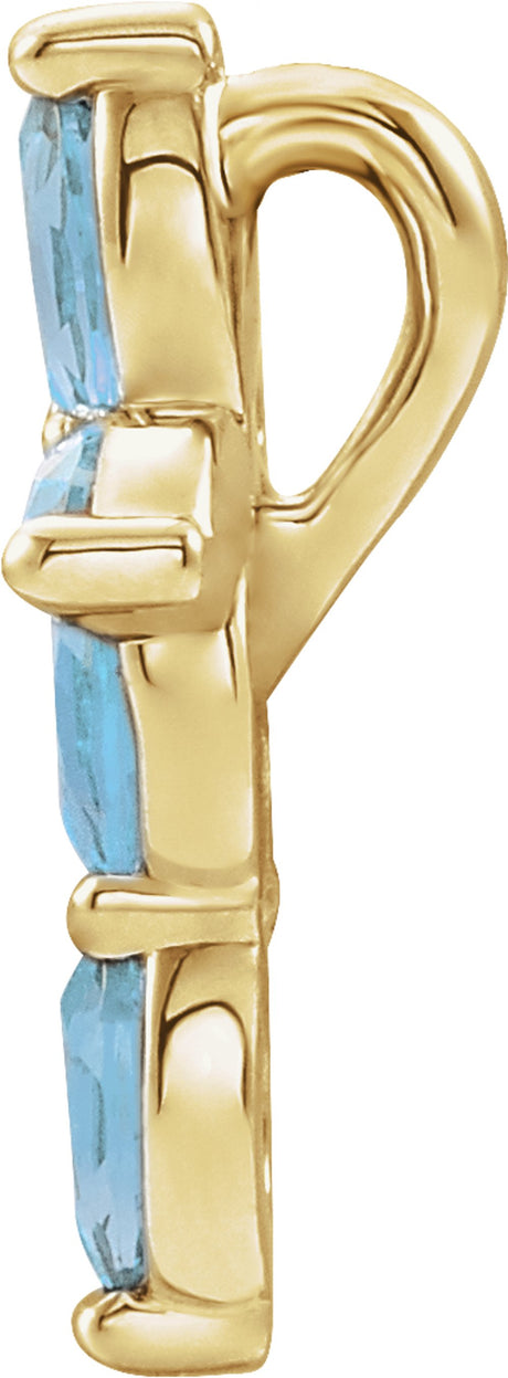14K Yellow Gold Natural Aquamarine Cross Pendant