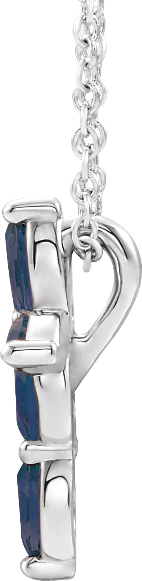 14K White Gold Natural Blue Sapphire Cross 16-18" Necklace