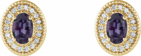 14K Yellow Gold 7x5 mm Lab-Grown Alexandrite & 1/6 CTW Natural Diamond Halo-Style Earrings
