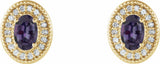 14K Yellow Gold 7x5 mm Lab-Grown Alexandrite & 1/6 CTW Natural Diamond Halo-Style Earrings