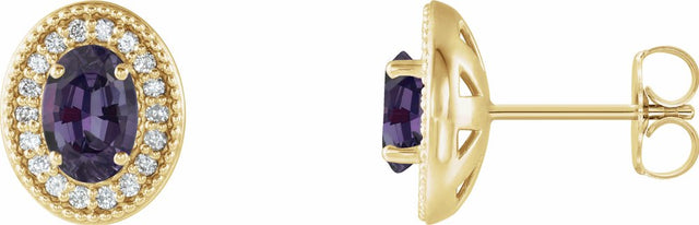 14K Yellow Gold 7x5 mm Lab-Grown Alexandrite & 1/6 CTW Natural Diamond Halo-Style Earrings