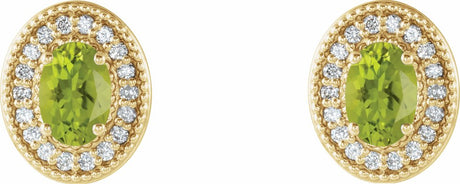 14K Yellow Gold 6x4 mm Natural Peridot & 1/5 CTW Natural Diamond Halo-Style Earrings