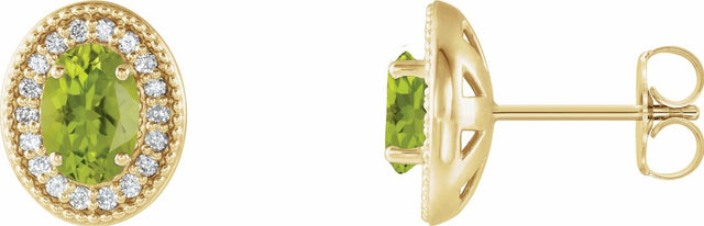 14K Yellow Gold 6x4 mm Natural Peridot & 1/5 CTW Natural Diamond Halo-Style Earrings