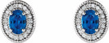 14K White Gold 6x4 mm Natural Blue Sapphire & 1/5 CTW Natural Diamond Halo-Style Earrings