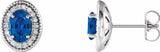14K White Gold 6x4 mm Natural Blue Sapphire & 1/5 CTW Natural Diamond Halo-Style Earrings