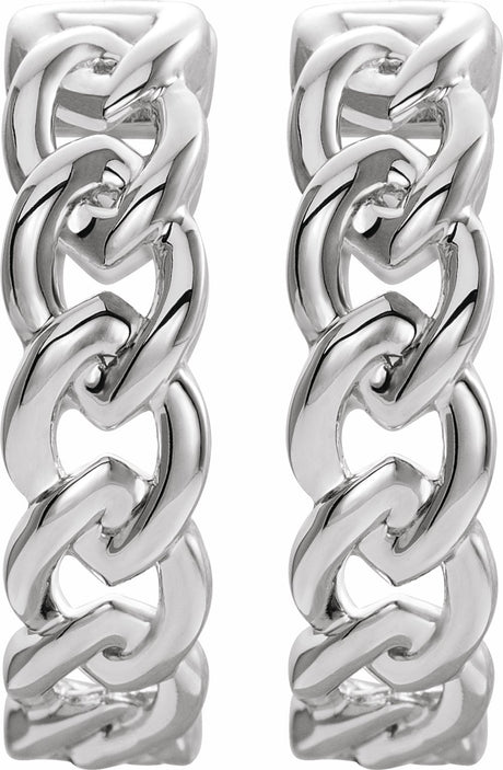 14K White Chain Link Hinged 19.6 mm Hoop Earrings