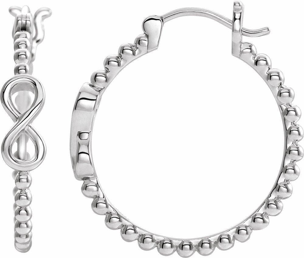 14K White Infinity-Inspired Beaded 22.3 mm Hoop Earrings