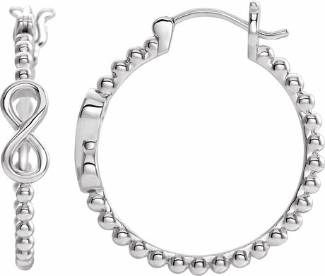 14K White Infinity-Inspired Beaded 22.3 mm Hoop Earrings