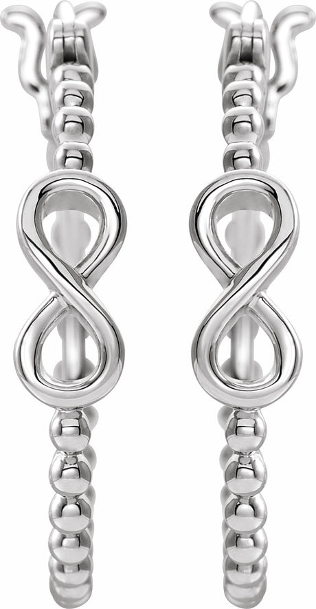 14K White Infinity-Inspired Beaded 22.3 mm Hoop Earrings
