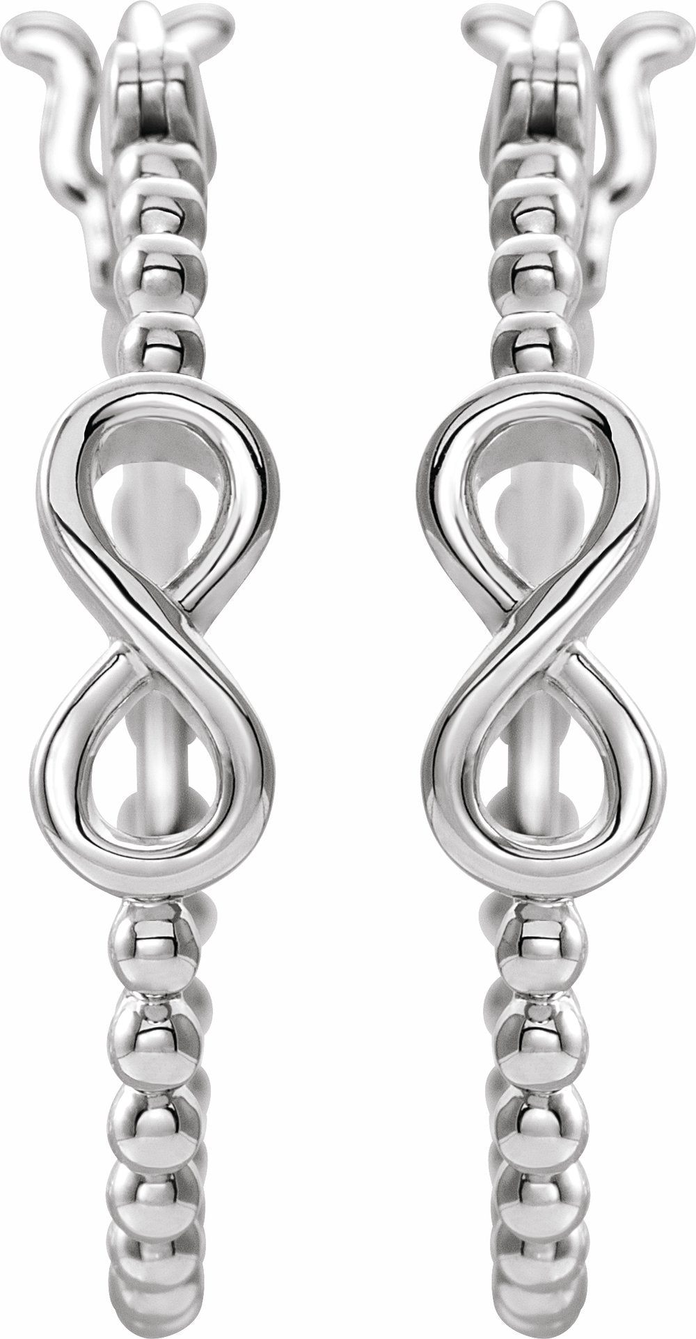 14K White Infinity-Inspired Beaded 22.3 mm Hoop Earrings